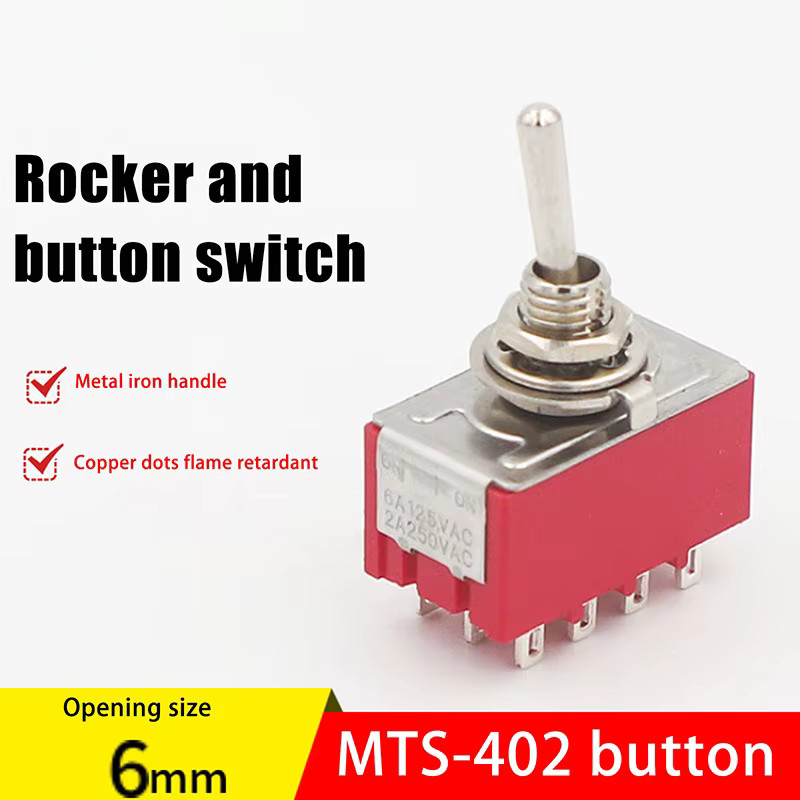 JETTING Mini-Kippschalter MTS-402, 12-Pin, 2/3 Positionen EIN-EIN, DPDT, Rot, 5A/125V-2A/250V AC - Bild 2