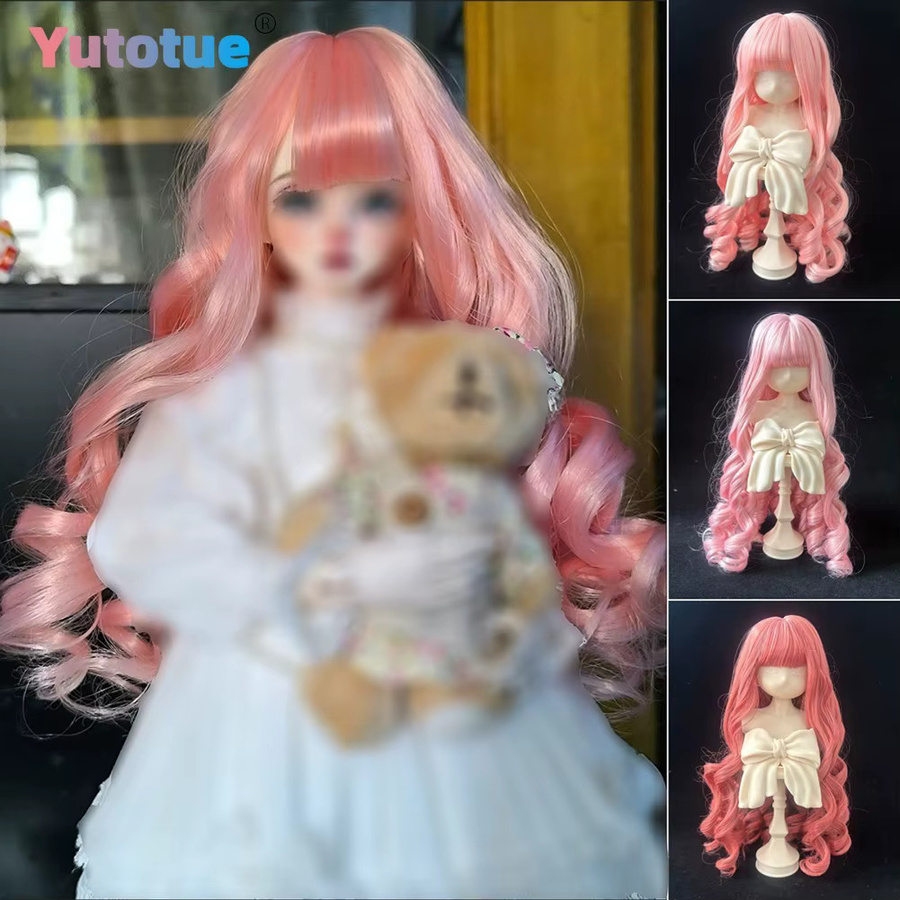 Yutotue Perücke mit lockigem Haar und Pony, Rosa / Pink, Zubehör - Bild 2
