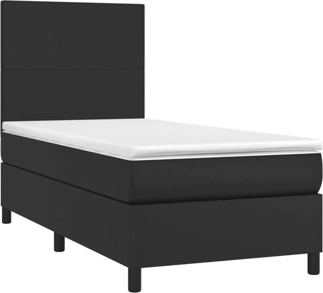 vidaXL Boxspringbett mit Matratze in Schwarz, Hybrid-Bett mit LED-Unterbettbeleuchtung und USB-Ladeport, Kunstleder und Stoff, B/T/H: 80 x 200 x 128 cm - Bild 1