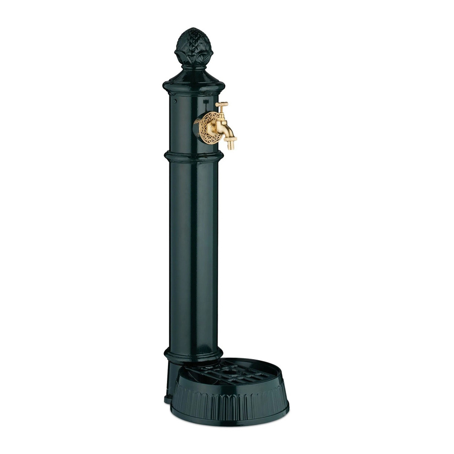 Relaxdays Standbrunnen im Nostalgie-Design aus Aluminiumguss und Stahl, Dunkelgrün und Gold, mit Wasserhahn und Becken, Höhe: 83 cm, Breite: 26 cm, Tiefe: 31,5 cm - Bild 2