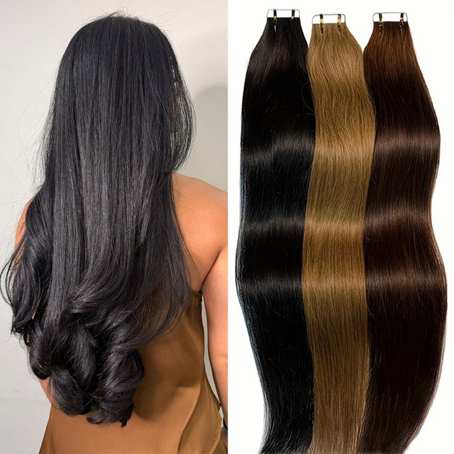 xbeauty Tape-In-Echthaar Haarverlängerungen, maschinelles Remy, 20 Stück, 66 cm, Unisex - Bild 1