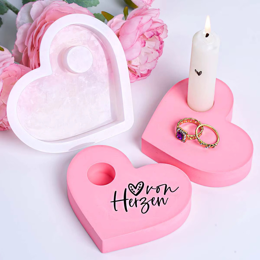 UDOCOOL Silikonform Herzform für DIY Kerzenständer und Gips Ornamente in Pink - Bild 2