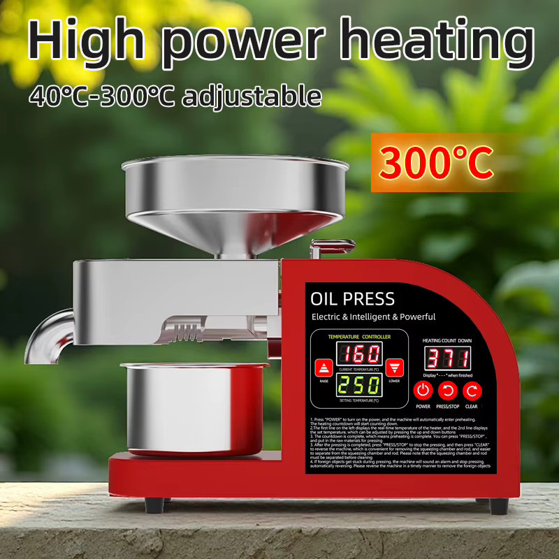 DIVEDEER Hochleistungsölpresse aus Edelstahl mit 800 W in Rot für Erdnuss- und Sesamöl - Bild 4