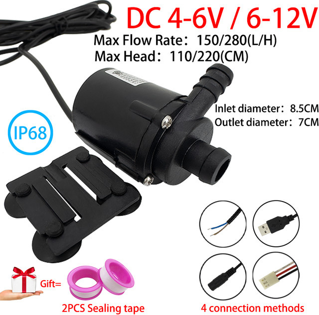 xmshxltd Mini Bürstenlose DC Tauchpumpe für Aquarium und Computer Wasserkühlung, Schwarz, 280L/H - Bild 1