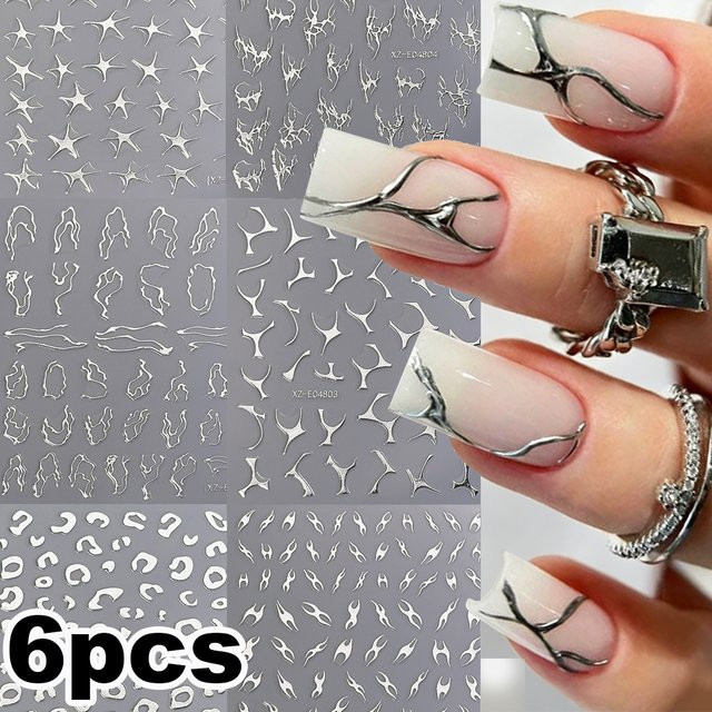 MAFANAILS Nagelaufkleber, 3D Metallic Silber, 6 Stück, Unisex - Bild 1