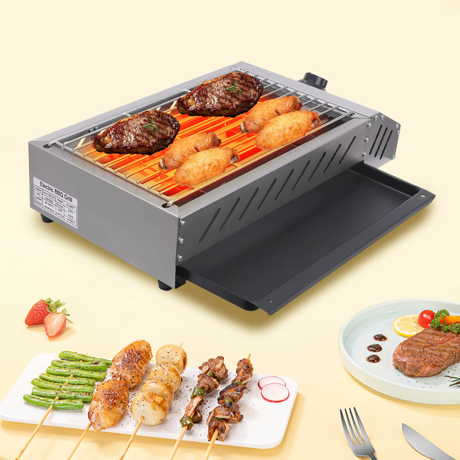 Bymaocar Elektrogrill aus Edelstahl mit 2500W, BBQ-Grillplatte mit Antihaftbeschichtung und einstellbarer Temperatur, Silber - Bild 3
