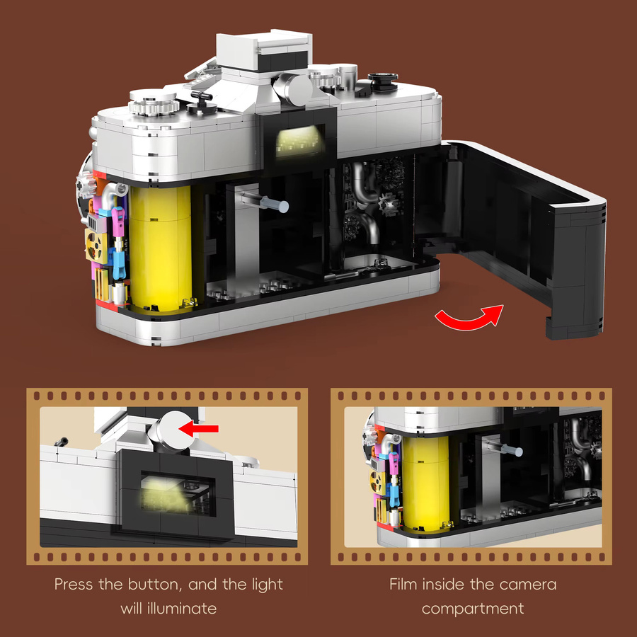 HUATEC Retro-Kamera-Bausatz, Technisches MOC Modell, mit Beleuchtung, 865 Teile, ab 14 Jahren - Bild 4