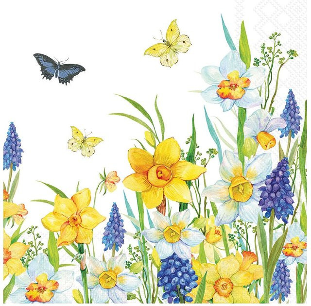 Serviette Narcis and Muscari mit floralem Frühlingsmotiv in Multicolor aus Papier - Bild 1