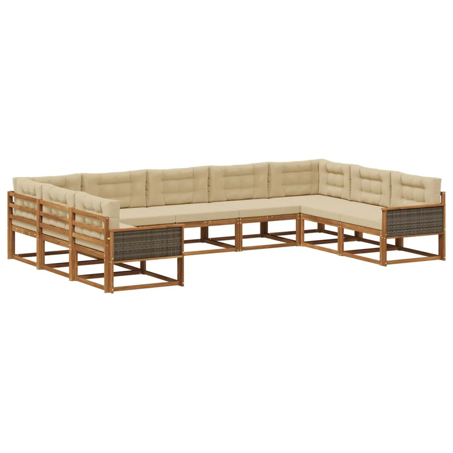 vidaXL Outdoor-Sofagarnitur aus Akazienholz in U-Form mit Kissen, Natur und Beige - Bild 2