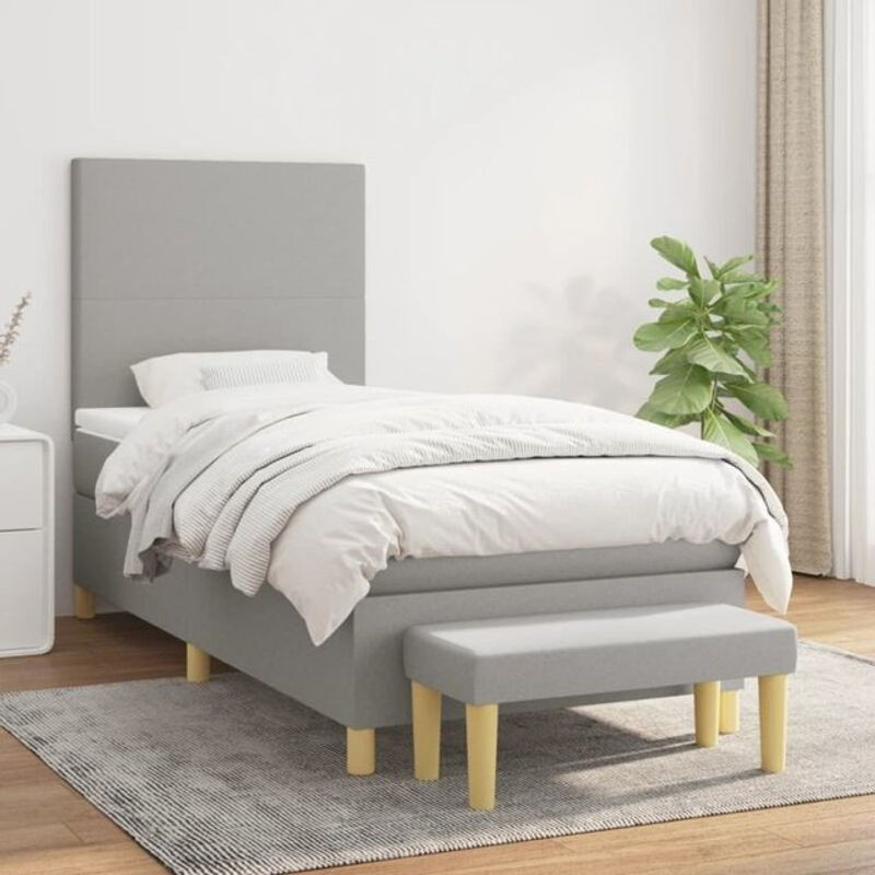 Vidaxl Boxspringbett mit Matratze in Grau aus Stoff und Holzwerkstoff, B/T/H: 90 x 190 x 118 cm - Bild 1