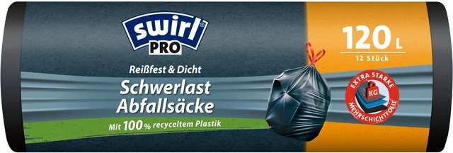 Swirl Profi Schwerlast-Abfallsäcke Schwarz 120 l, 12 Stück - Bild 1