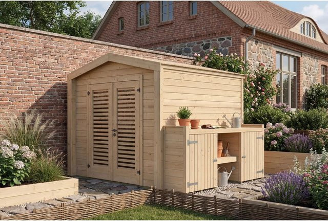 Weka Holz-Gartenhaus Killarney mit Satteldach in Natur Braun, B/T/H: 307 x 263 x 241 cm - Bild 1