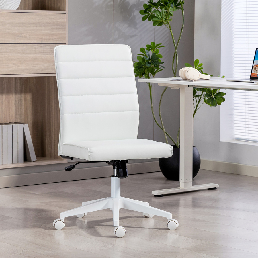 HOMCOM Bürostuhl aus PU-Leder in Weiß mit Wippfunktion, höhenverstellbar 97-107 cm, drehbarer Schreibtischstuhl mit geschwungener Rückenlehne und gepolsterter Sitzfläche - Bild 2