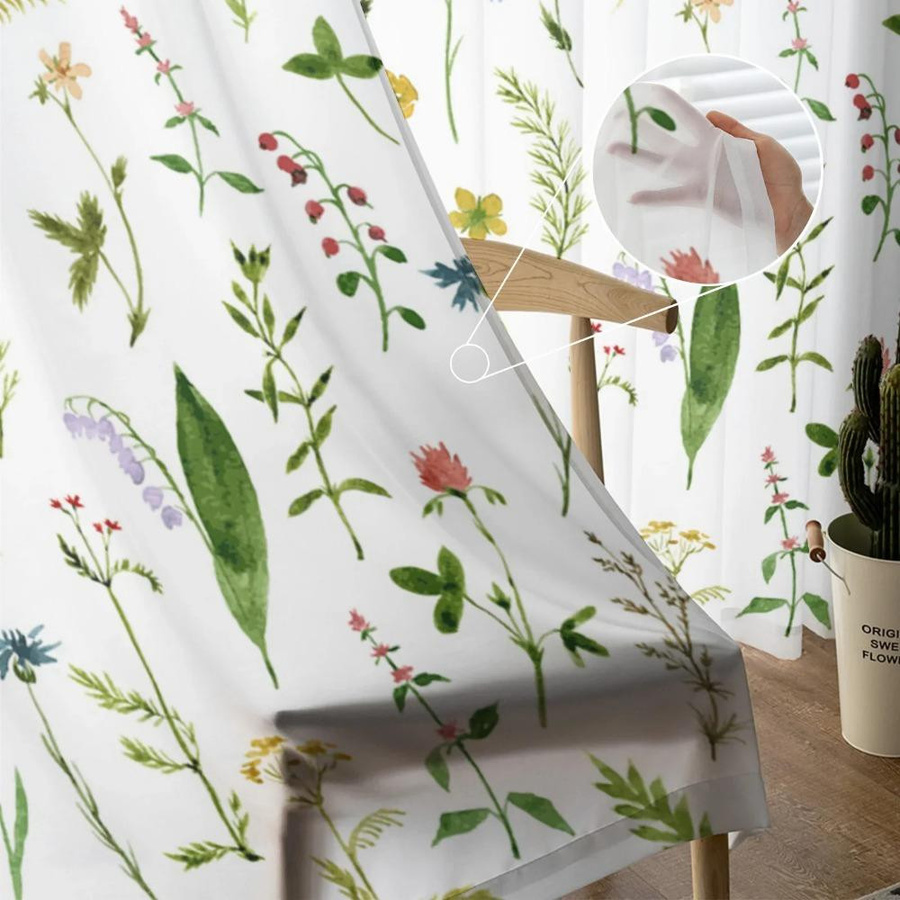 Yiran Furniture Transparentes Tüll-Fensterdekoration mit Blumenmuster in Weiß, Organza-Vorhang mit Ösen, Breite: 135 cm, Höhe: 115 cm - Bild 2