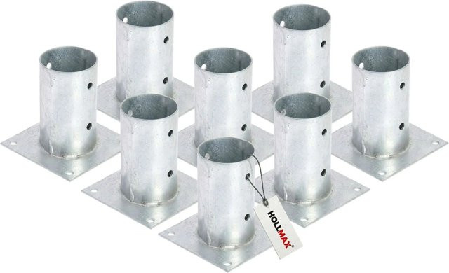 HOLLMAX Pfostenträger Aufschraubhülse für Rundholzpfosten, 80 mm, Verzinkt Silber, 8 Stück - Bild 1