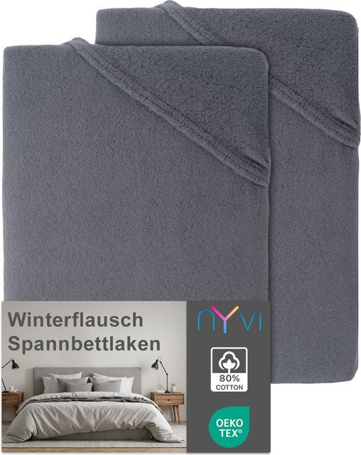 NYVI DreamScience Winterflausch Spannbettlaken 2er Pack, Anthrazit, B/T: 90 x 200 cm bis 100 x 200 cm, Matratzenhöhe bis 22 cm - Bild 1