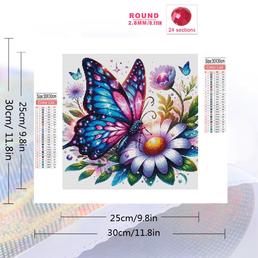 Evershine Diamant-Gemälde Schmetterling und Gänseblümchen als Strass-Mosaik Wanddekoration mit Full Round Drills B: 20 cm, H: 20 cm - Bild 2