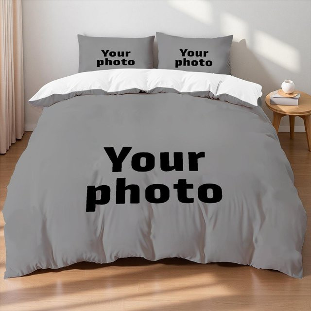 Personalisierte Bettwäsche mit eigenem Foto im 3D-Druck, weiches Bettwäscheset aus Polyester in Grau, B/H: 140 x 210 cm - Bild 1