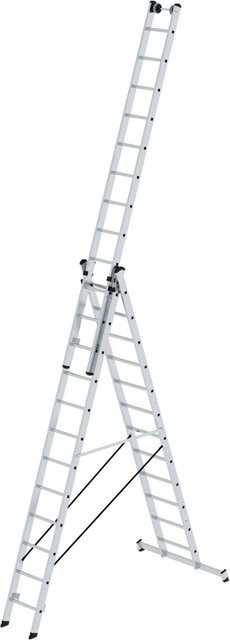 PROREGAL Sprossen-Mehrzweckleiter 3-teilig in Silber mit Traverse und Wandlaufrollen, 3 x 12 Sprossen - Bild 1