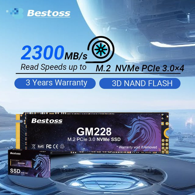 Bestoss M.2 NVMe PCIe 3.0x4 SSD Interne Festplatte 2280 in Schwarz - Bild 1