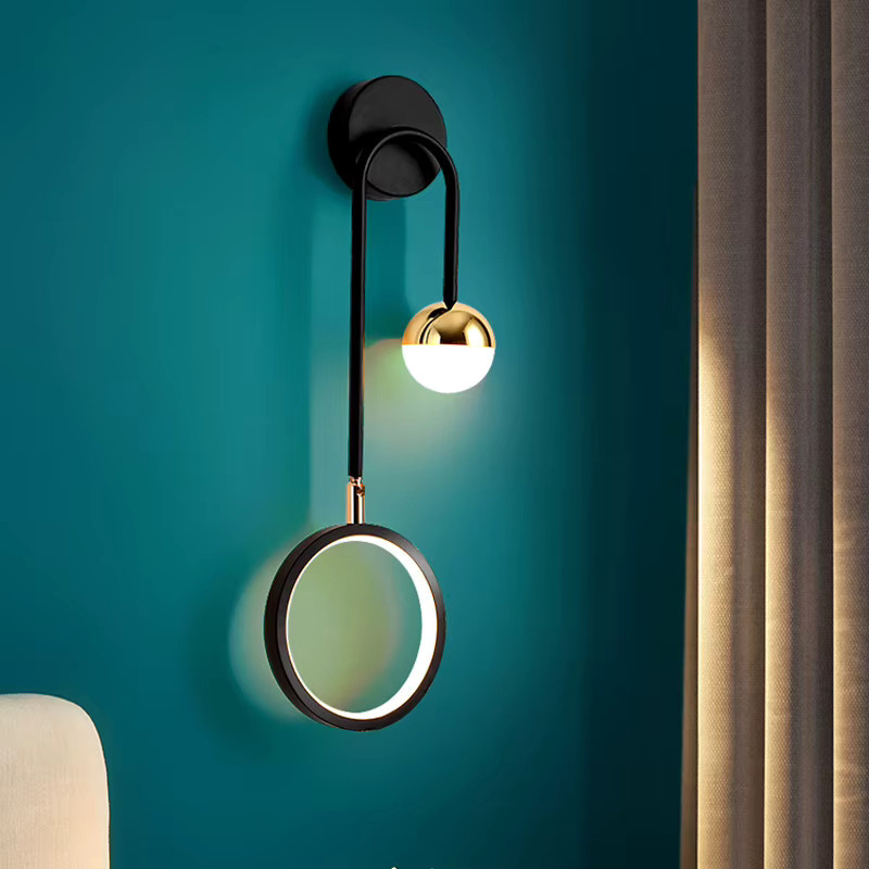 Ynhaw Nordic LED Wandlampe im Ring-Design für Schlafzimmer, Wohnzimmer und Flur, Metall, Schwarz oder Weiß, Warmweißes Licht - Bild 2