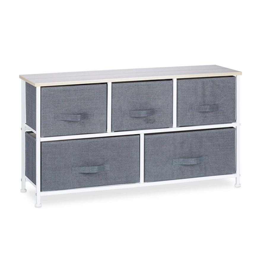 Relaxdays Regalsystem aus Stahl und MDF in Grau mit 5 Schubfächern, B/T/H: 100 x 30 x 54,5 cm - Bild 2