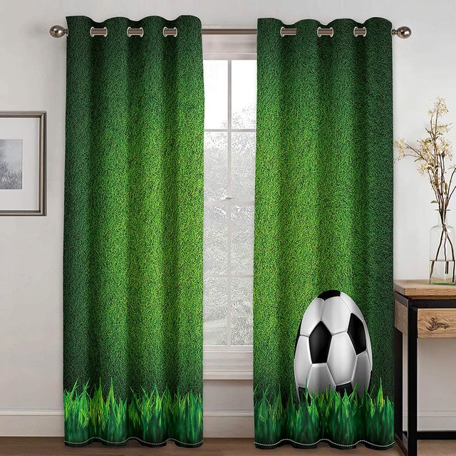Azurblaue Fußball Design Vorhänge für Wohnzimmer und Kinderzimmer, 2er Set, halbtransparent, B: 50 cm, H: 130 cm - Bild 1
