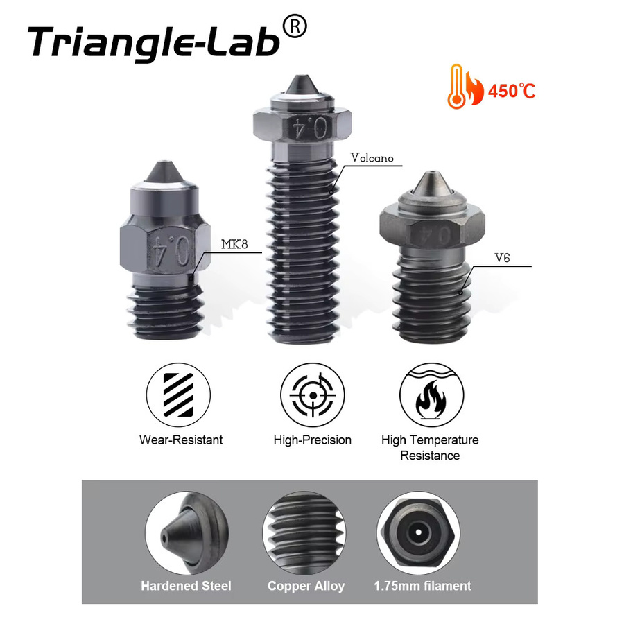 Trianglelab NCB Düse V6 Volcano MK8 mit DLC-Beschichtung aus Bimetall und gehärtetem Stahl für Voron3D - Bild 2