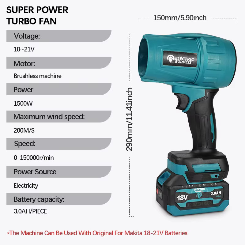 Makita Elektrischer Hand-Turbo-Jet-Ventilator als kabelloses Hochleistungs-Blasgerät für Makita 18V Akkus zur Reinigung von Staub und Laub - Bild 2