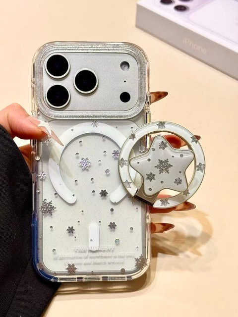 KASONPAI Magnetische iPhone Schutzhülle mit Bling Schneeflocke Stern Design für iPhone 17 Pro Max 16 15 14 13 Transparent und MagSafe kompatibel - Bild 1