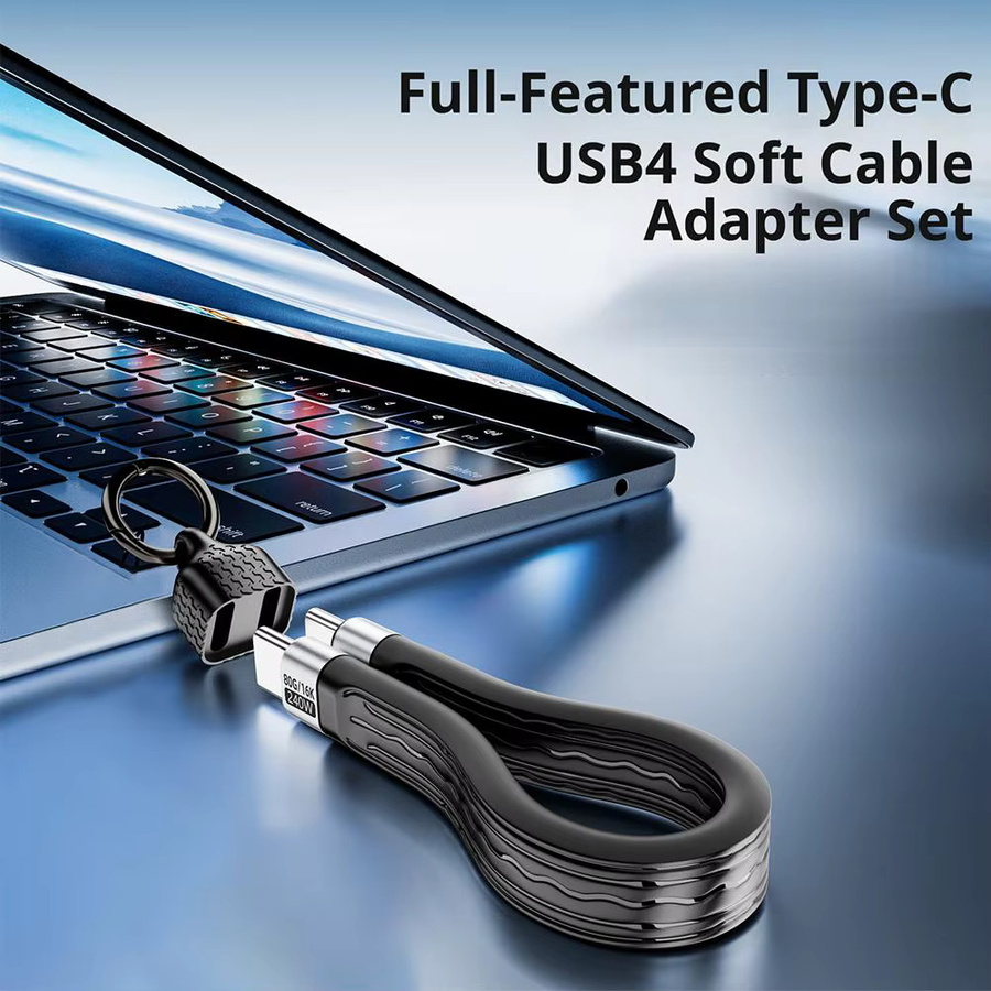 USB4 Soft-Board-Kabel USB-C zu USB-C Schlüsselanhänger, 80Gbps und 240W Schnellladekabel, Schwarz/Mehrfarbig - Bild 6