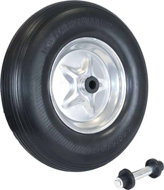 TRUTZHOLM Schubkarrenrad aus Vollgummi mit Achse und Stahlfelge, Schwarz/Silber, 4.00-8 - Bild 1