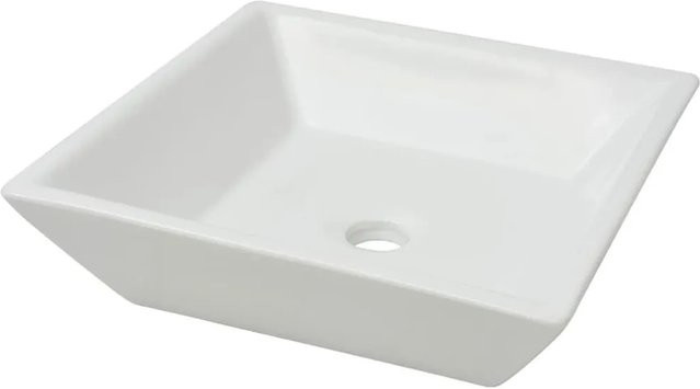 vidaXL Waschbecken aus Keramik, quadratisch, Weiß, B/T/H: 41,5 x 41,5 x 12 cm - Bild 1