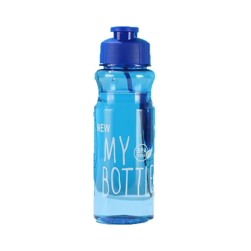 Tragbare Sport Wasserflasche aus Kunststoff von Lojes mit Flip-Cover und Anti-Drop Seil in Transparent/Blau - Bild 2