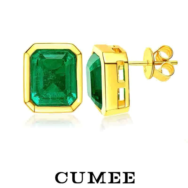CUMEE Ohrring, 925 Silber, Smaragd, Damen, 18 Karat Gelbgold plattiert - Bild 2