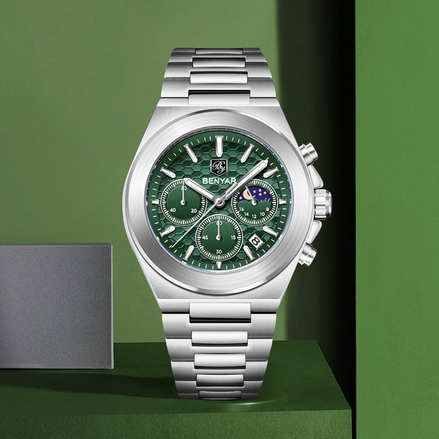 BENYAR Chronograph, Quarz, Edelstahl, Schwarz, Herren - Bild 1