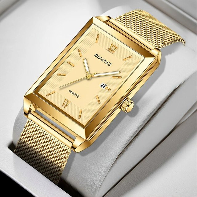 DIJANES Armbanduhr Quarz, Edelstahl, Gold, Rechteckig, Herren - Bild 1