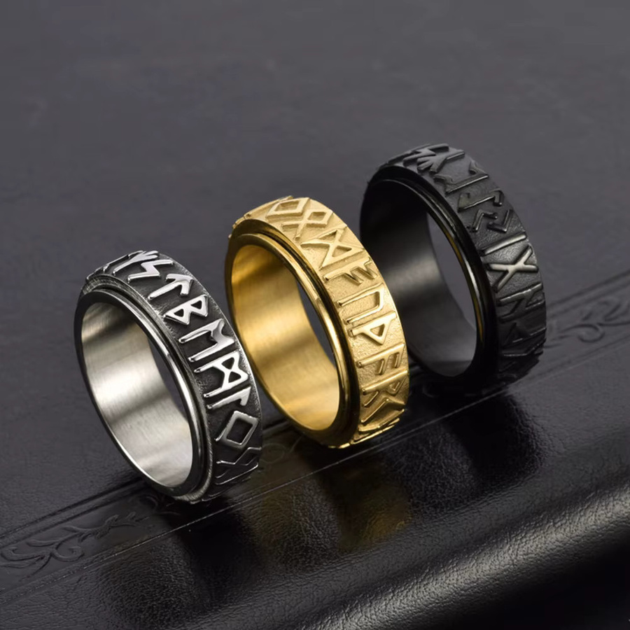 Herren Viking-Runen-Ring, Edelstahl, Schwarz, Vintage - Bild 1