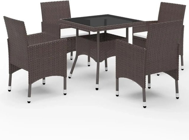 Furnicato 5-teilige Garten-Essgruppe aus braunem Poly Rattan mit Glastisch und pulverbeschichtetem Stahl - Bild 1
