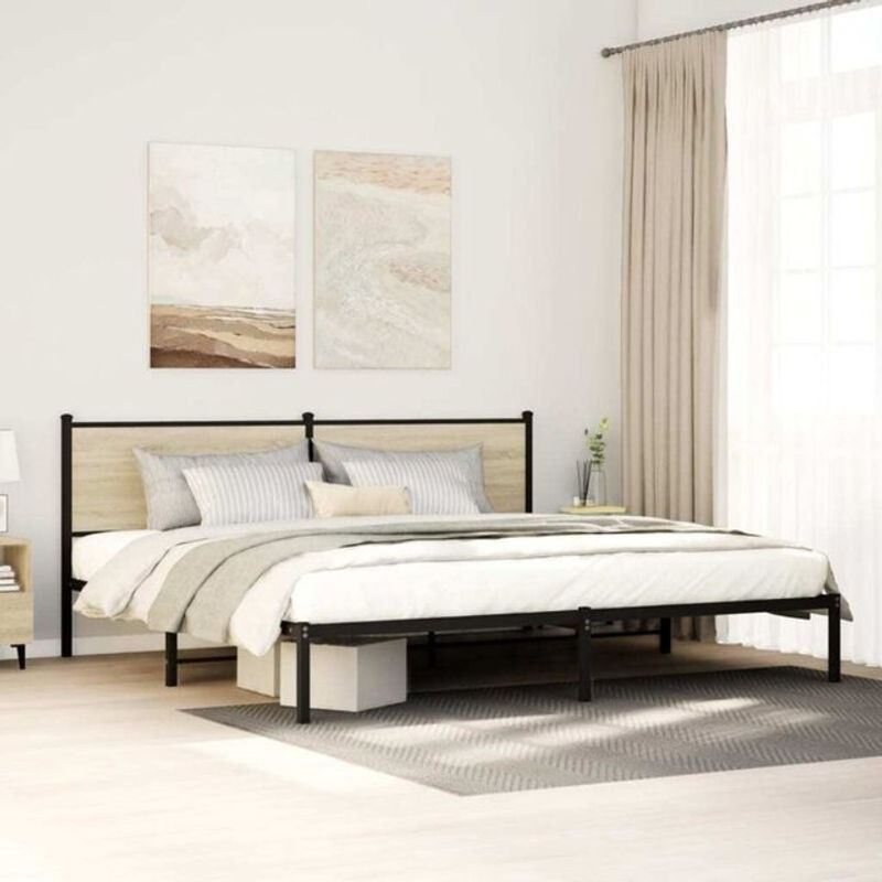 Metallbett Vidaxl in Sonoma-Eiche und Schwarz im Industrial-Design, B/T/H: 200 x 200 x 200 cm - Bild 1