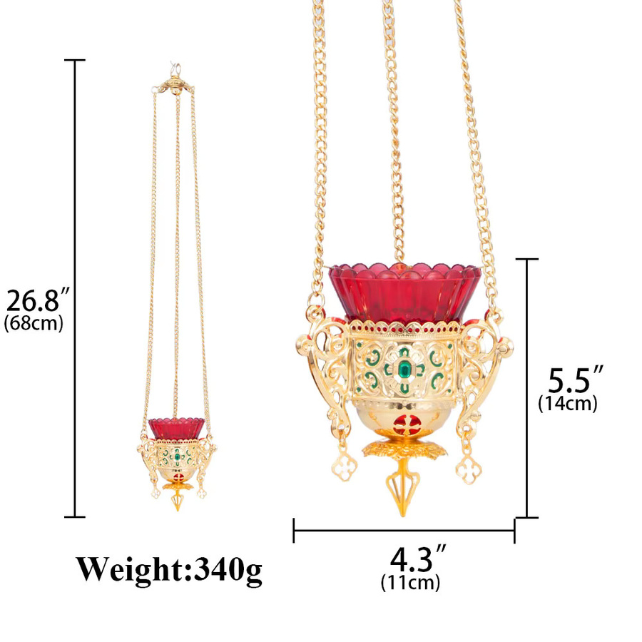 Hängende orientalische Öllampe für religiöse Zeremonien und Heimdekoration in Rot und Gold/Messing - Bild 3