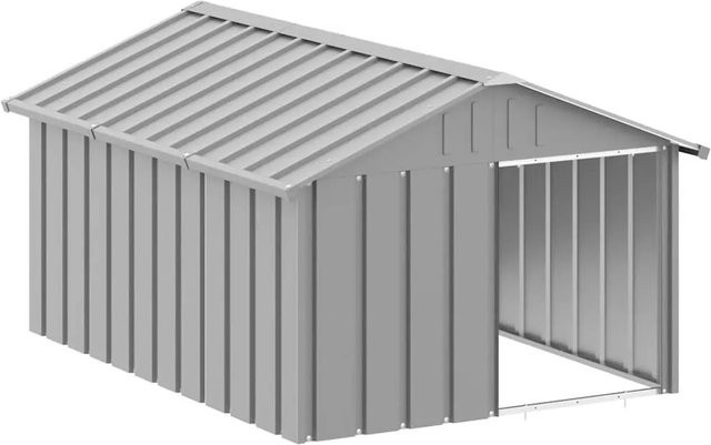 vidaXL Hundehütte aus verzinktem Stahl in Grau, wetterfest, B/T/H: 116,5 x 153 x 81,5 cm - Bild 1