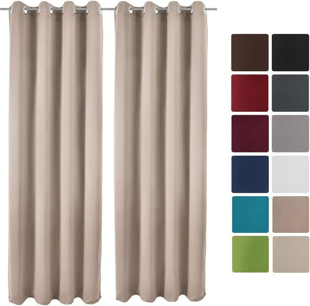 Beautissu Amelie Blackout Vorhang mit Ösen in Sand, 2-teilig, B: 140 cm, H: 245 cm - Bild 1