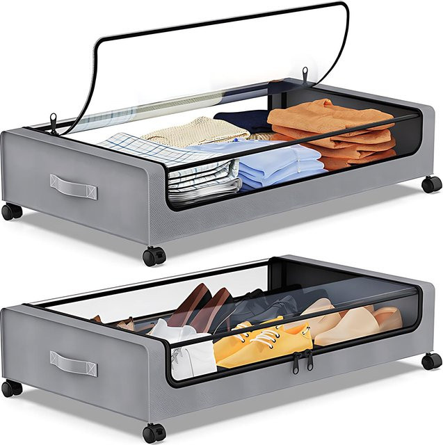 ZuiyouSports1 Aufbewahrungsbox für unter dem Bett mit Deckel und Rollen, transparent/grau, B/T/H: 80,0 x 43,5 x 16,0 cm - Bild 1
