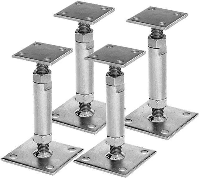 BigDean GAH Alberts Pfostenträger Set aus verzinktem Stahl mit 2 Platten, aufdübelbar und höhenverstellbar, Farbe: Silber - Bild 1