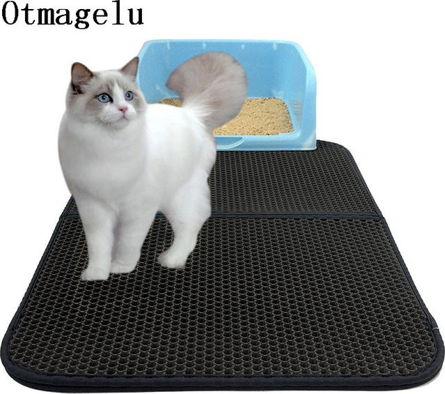 Otmagelu Katzenstreu Matte aus EVA mit Doppelschicht und atmungsaktiven Löchern, Schwarz oder Weiß, B/T: 61 x 47 cm - Bild 1