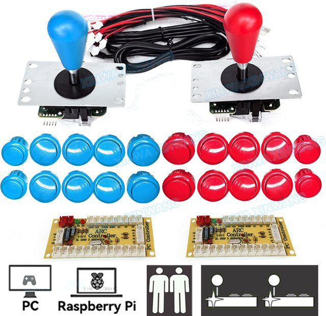 Arcade Joystick DIY Kit mit Sanwa Komponenten für PC und Raspberry Pi, USB Controller mit Push Tasten in Schwarz und Weiß - Bild 1