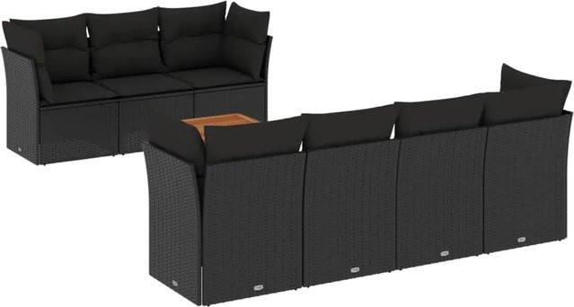 vidaXL 8-tlg Garten-Sofagarnitur aus Poly-Rattan und Akazienholz in Schwarz mit Kissen - Bild 1