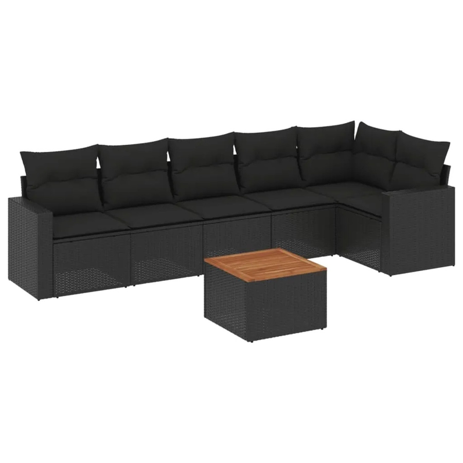 vidaXL 7-tlg Garten-Sofagarnitur Modell 90 aus Poly Rattan und Akazienholz in Schwarz mit Kissen - Bild 2