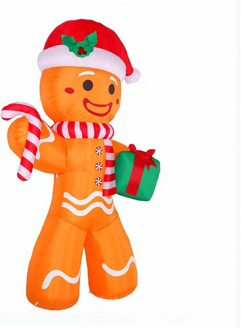 Fishine Aufblasbarer Lebkuchenmann mit Zuckerstange und Lichtern als Weihnachts-Gartendekoration, Multicolor, Höhe: 240 cm - Bild 1